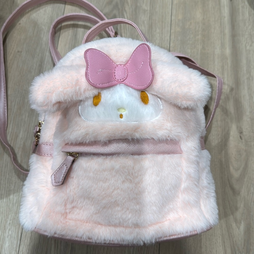 My Melody mini furry backpack never used with front pocket